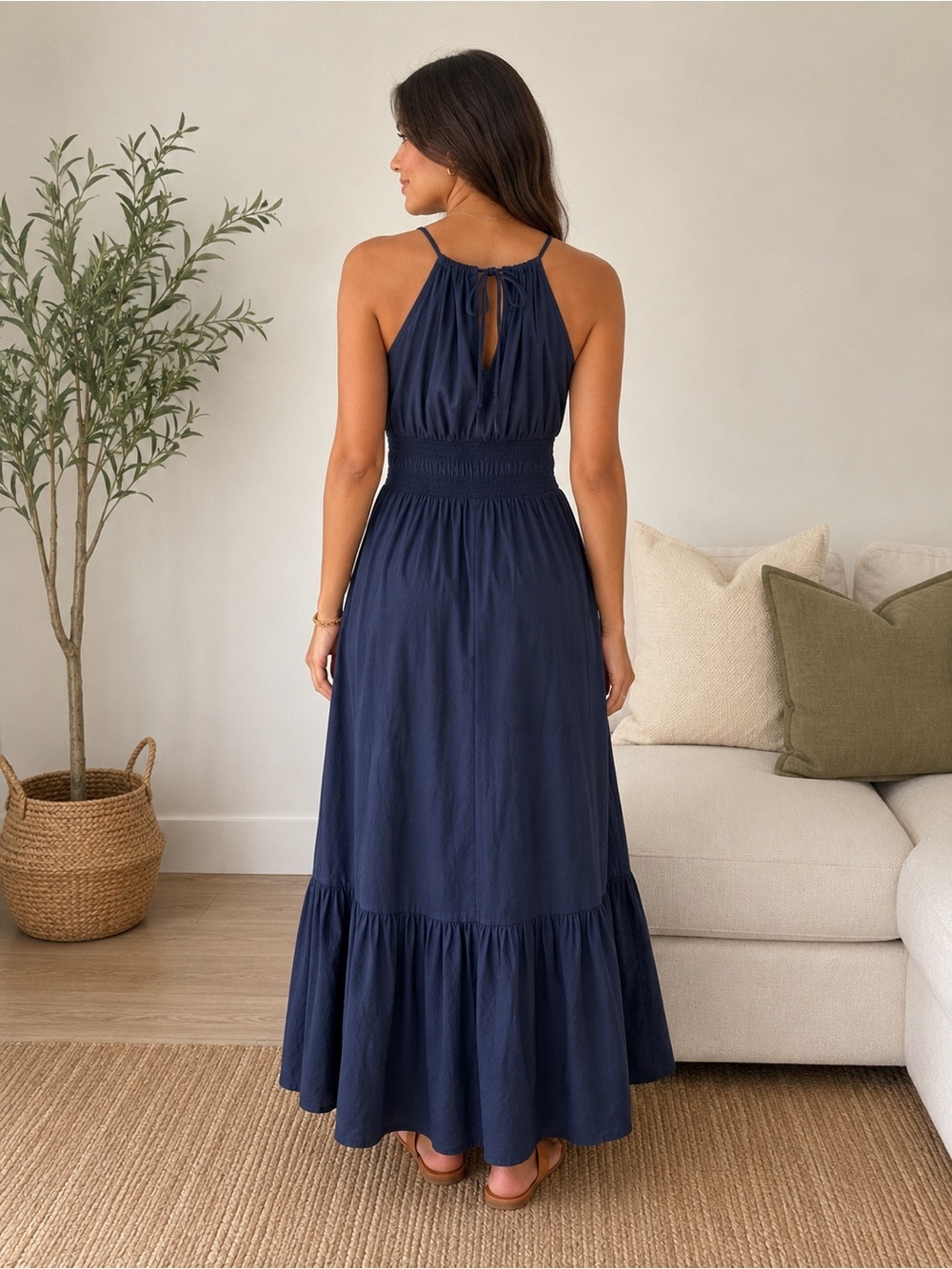 A NEW DAY ,Navy Halter Maxi Dress with Smocked Waist - Picture 2 of 5